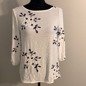 White & blue Rayon embroidered top